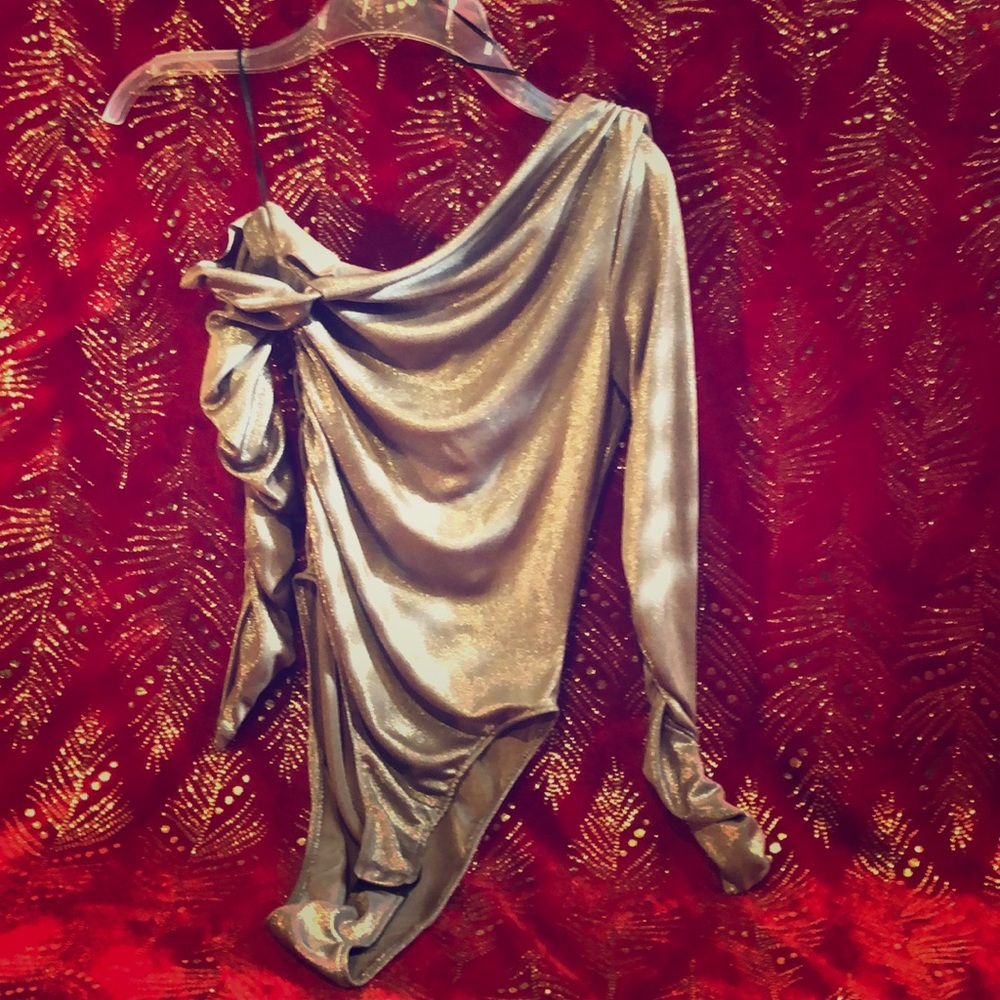 Asymmetrical Metallic Silver Leotard/Body Suit